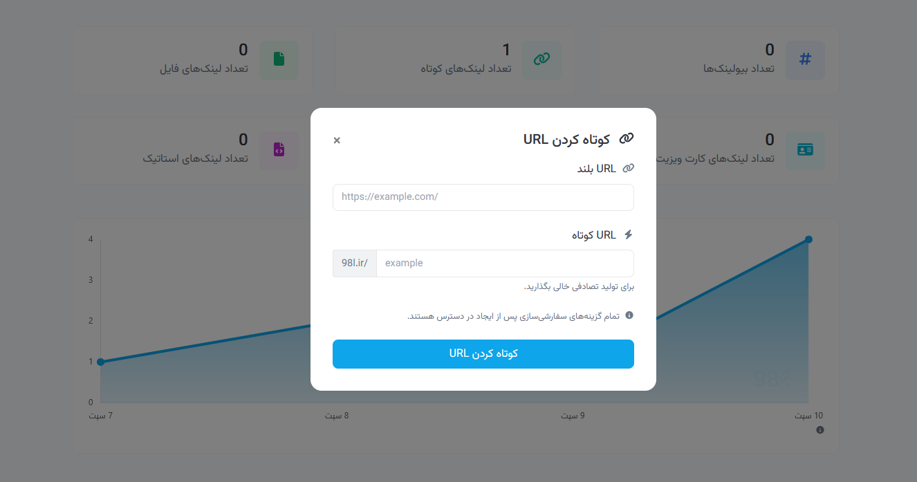صفحه ویرایش لینک کوتاه